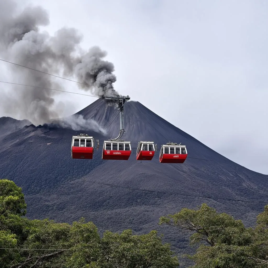 Cable car over volcanic scenery in Hakone